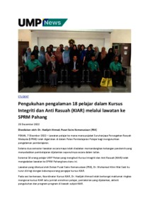 Pengukuhan Pengalaman 18 Pelajar Dalam Kursus Integriti Dan Anti Rasuah ...